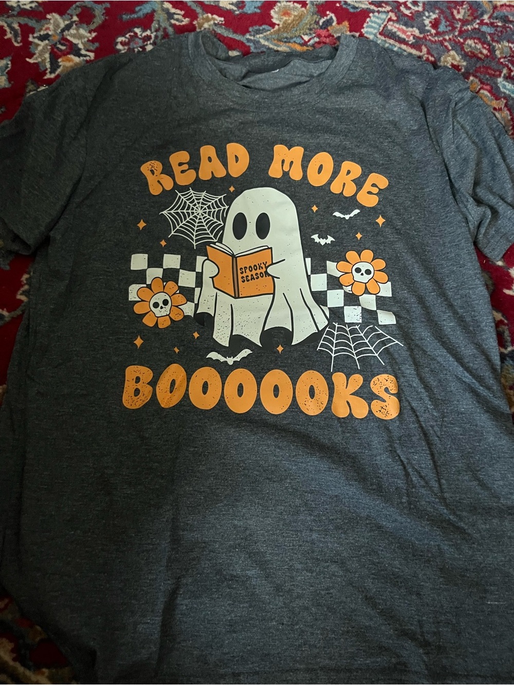 Read More Booooks Ghost Graphic Tee - Dark Gray & Orange